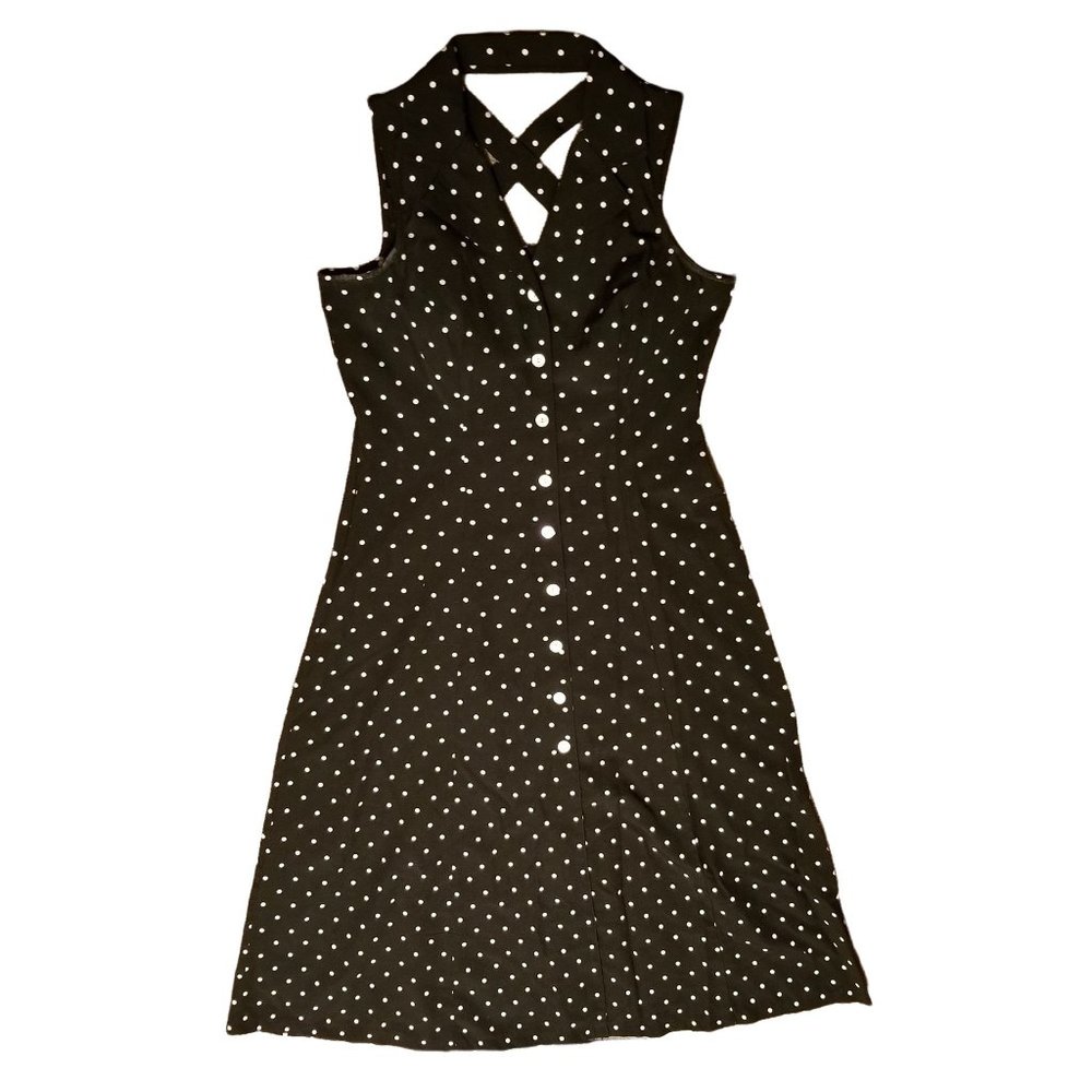 Sheri Martin 14P Black White Polka Dot Dress Sleeveless Maxi Back Cut Outโ